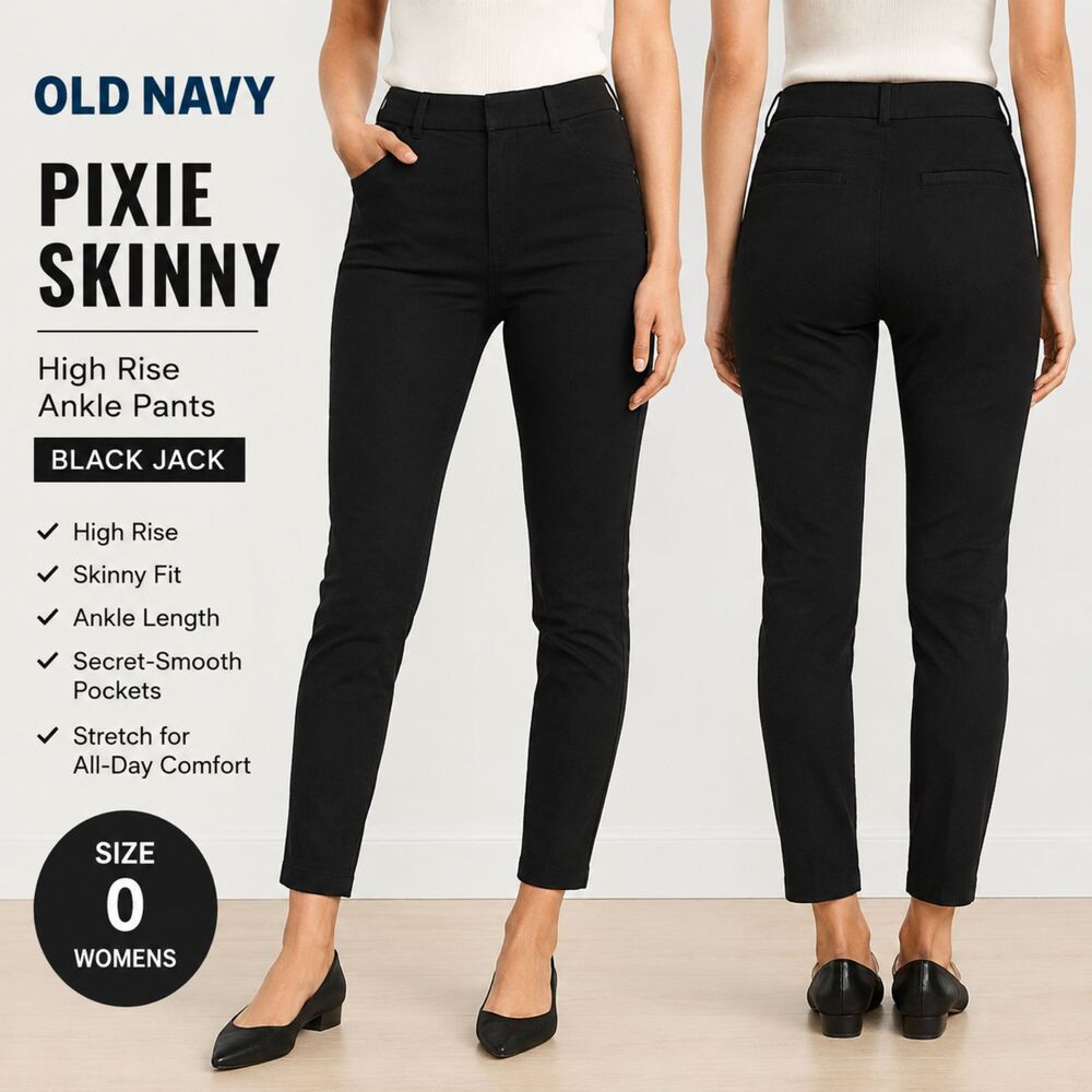 Old Navy Pixie Skinny Pants Womens 0 Black High Rise Ankle Stretch Workwear